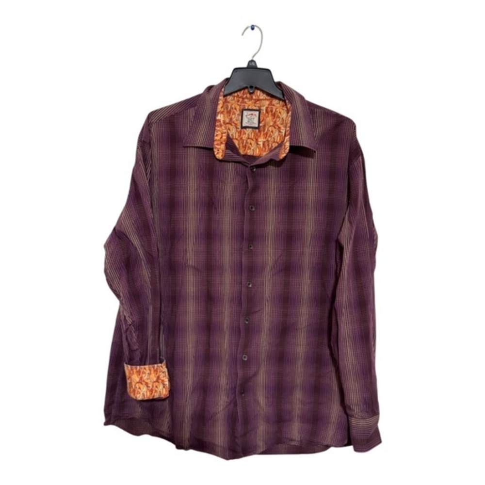 J Garcia Mens Purple Plaid Cotton Long Sleeve Collared FlipCuffs Shirt Size 3XLT